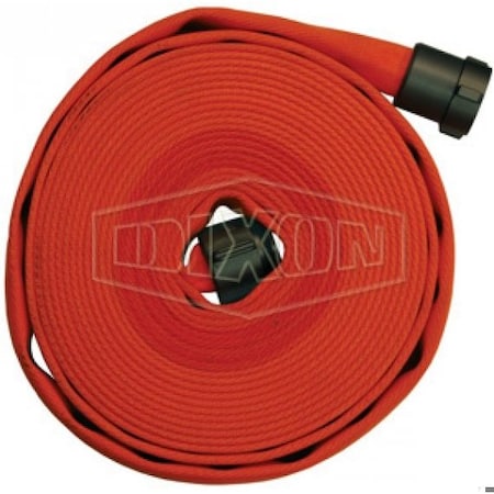 Dixon Single Jacket Fire Hose, 1-1/2 in, NPSH, 50 ft L, 225 psi Working, Polyester, Domestic A515OR50RAS